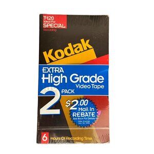 Kodak Video Tape NWT Extra High Grade 2 Pack 6 Hours T-120 Ideal for Special VCR